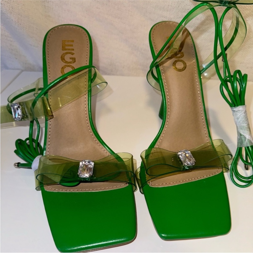 Green Strappy Heel with Clear Strap